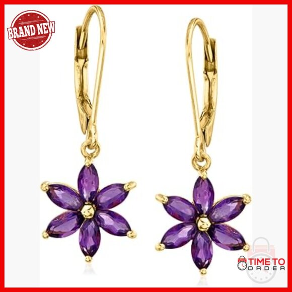 1.60 ct Amethyst Drop Earrings 18kt Gold Over Sterling Lever Back